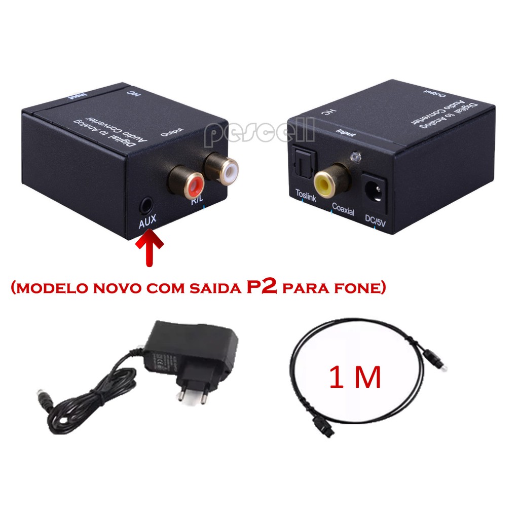 Conversor Áudio Digital Para Analóg C/ Saida P2 +cabo Optico em Oferta na Shopee
