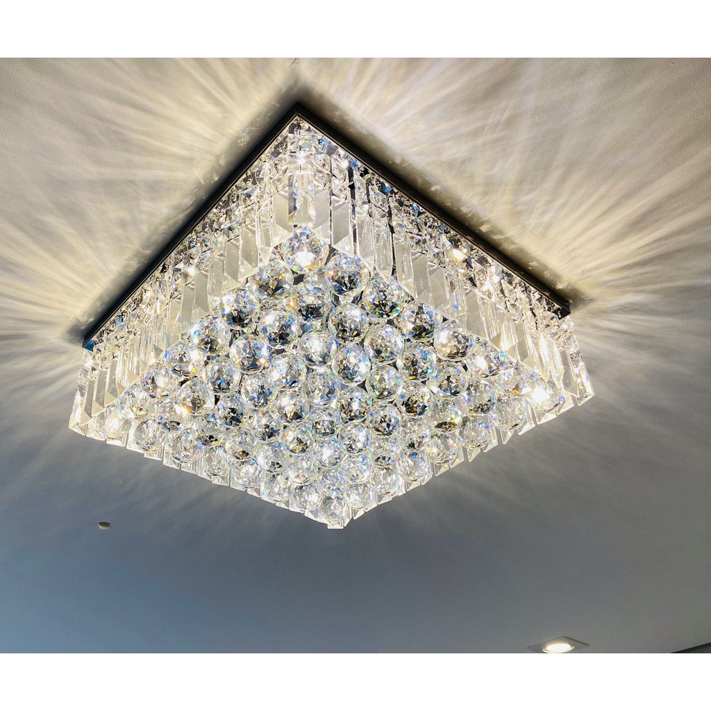 Lustre de Cristal K9 Base 42x42 Inox com 132 Pêndulos para Sala