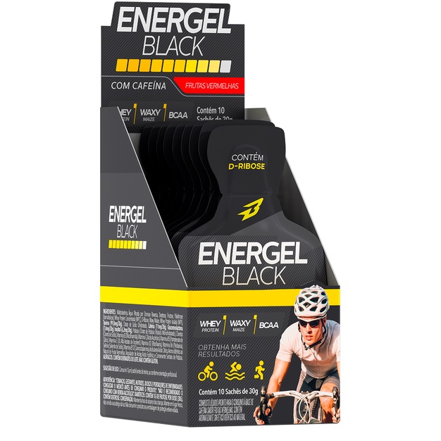 Gel Energel Black 10 Sachês  Bodyaction Carb Up Sabor FRUTAS VERMELHAS Bcaa Waxy Maize Whey protein