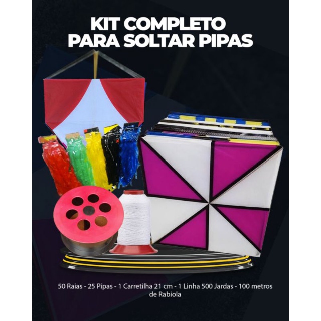 Kit Completo para Soltar Pipas - Pipa, Linha, Rabiola, Carretillha