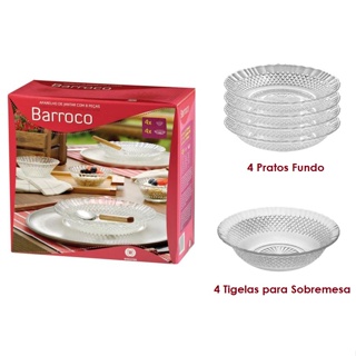 Conjunto/Aparelho De Jantar Com 8 Peças 4 pratos fundos 4 tigelas de sobremesa Barroco Wheaton em Oferta na Shopee