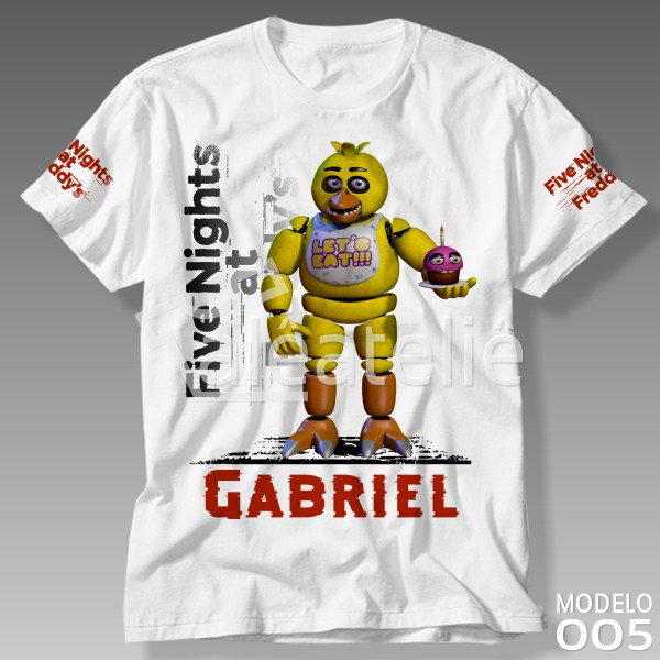 Camiseta Five Nights at Freddy Chica Fnaf Game Jogo Infantil Adulto Personalizada