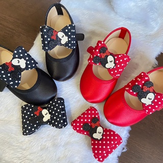 Sapatilha Minnie Vermelha Preta Meninas Festa Temática Aniversário Infantil Fantasia com Laço
