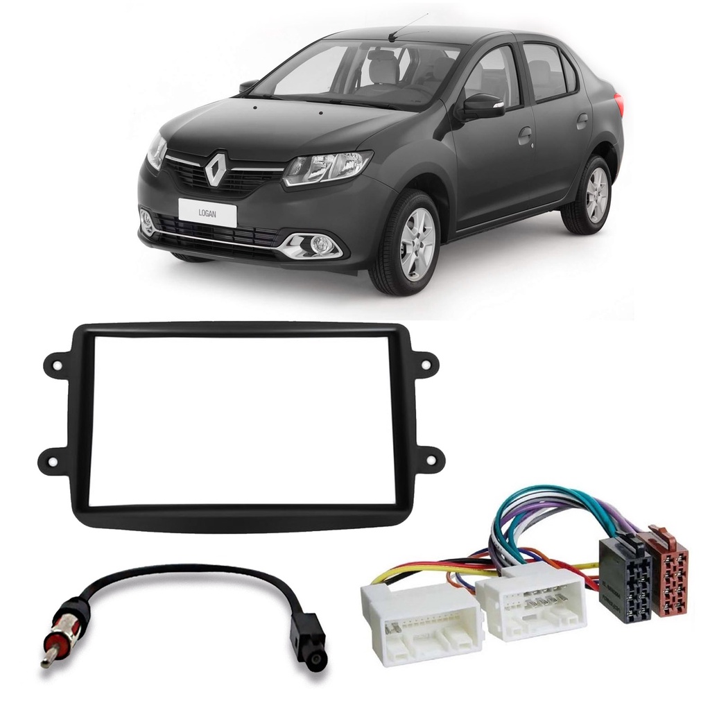 Kit Chicote Para Rádio + Antena + Moldura - Renault Logan