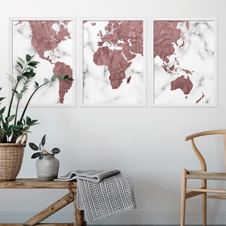 Kit Quadros Decorativos Mapa Mundi Rose Gold Marble 48 x 63 em Oferta na Shopee