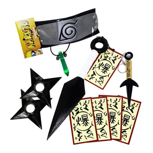 Kit Naruto Colar Verde Kunai Shuriken Bandana Chaveiro kc016