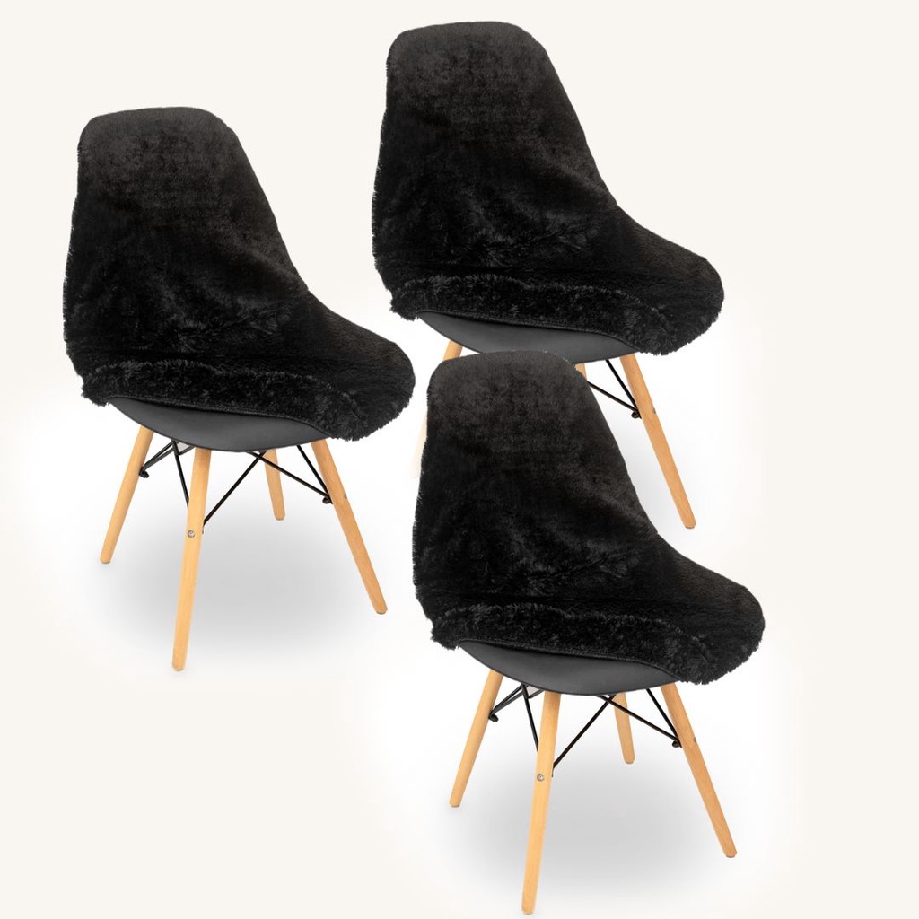 Kit Capa Cadeira Eames Eiffel Pelo Curto: Preta 3 Peças pelinho decoracao presente penteadeira jantar escritorio quarto