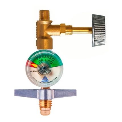 Registro DE Gás Alta Pressão Em Latão 1/8" NPT Para Botijão P13 C/ Manômetro **