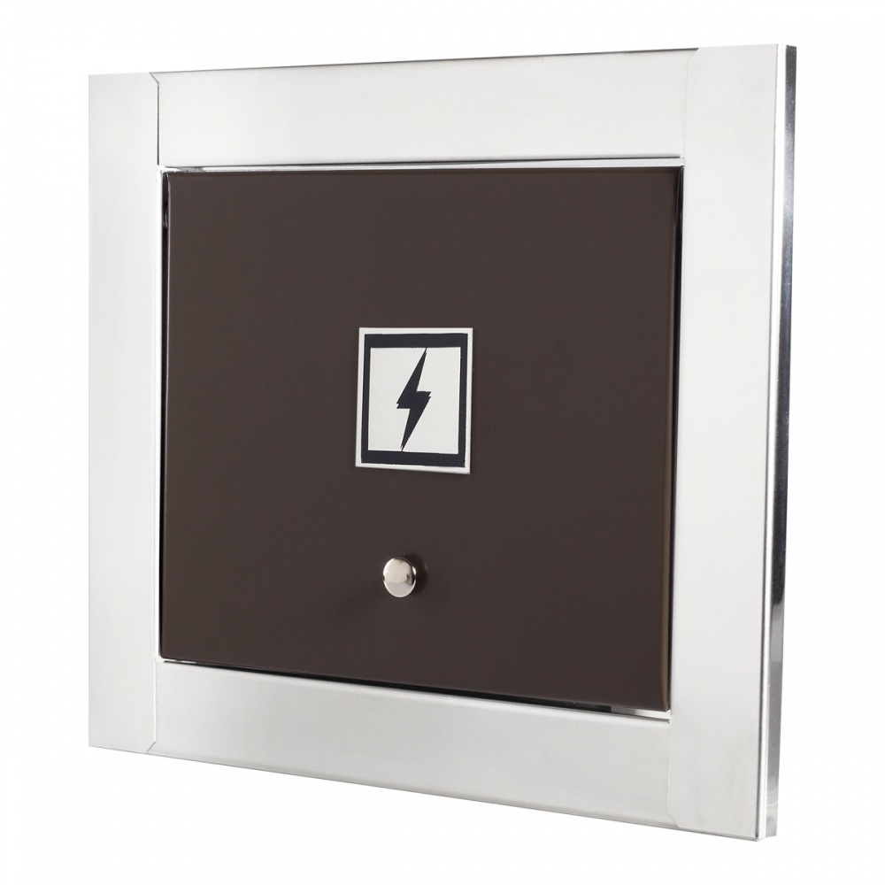 Visor de luz energia marrom com moldura em inox polida brilhante espelhada