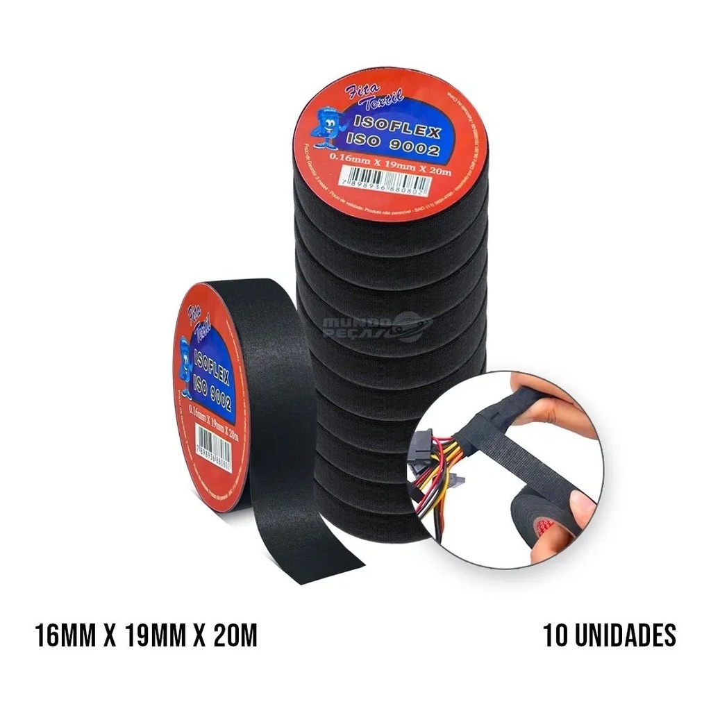 10 Fita Isolante de Tecido Anti Chama Rl 20 Metros P/ Chicote