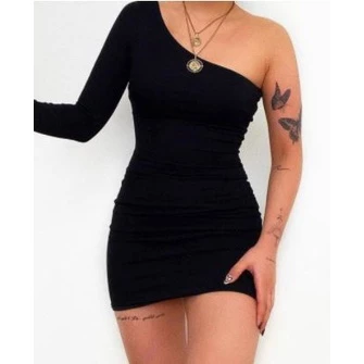 Vestido Feminino Nula Manga Única Curto Colado Gringo — imagem 1