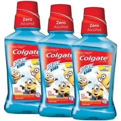 Kit Enxaguante Bucal Colgate Plax Kids Minions 250ml com 3 unidades