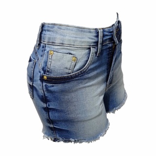Short Feminino Claro Cintura Alta Cos Alto Hot Pants Desfiado Tendência