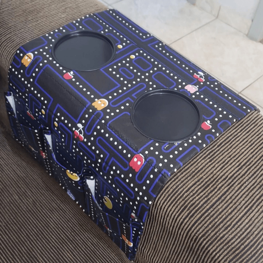 2 UN Bandeja Esteira Pac Man Corino Para Braço de Sofá Porta Copos e Controles