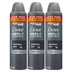 Kit com 3 Desodorantes Antitranspirantes Aerosol Dove Men Invisible Dry 250ml