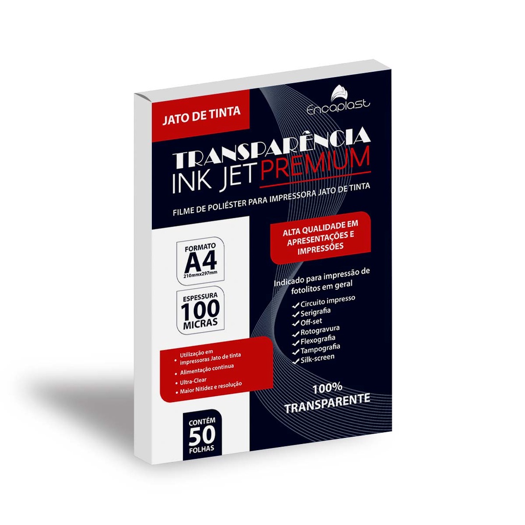 Filme Transparência Para Fotolito Para Serigrafia Impressão Jato de Tinta A4 c/50