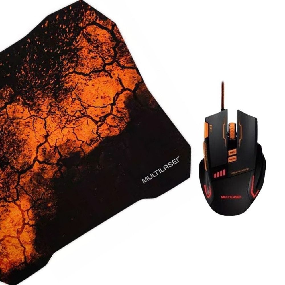Combo Mouse Gamer 3200 Dpi Usb E Mousepad Laranja Multilaser
