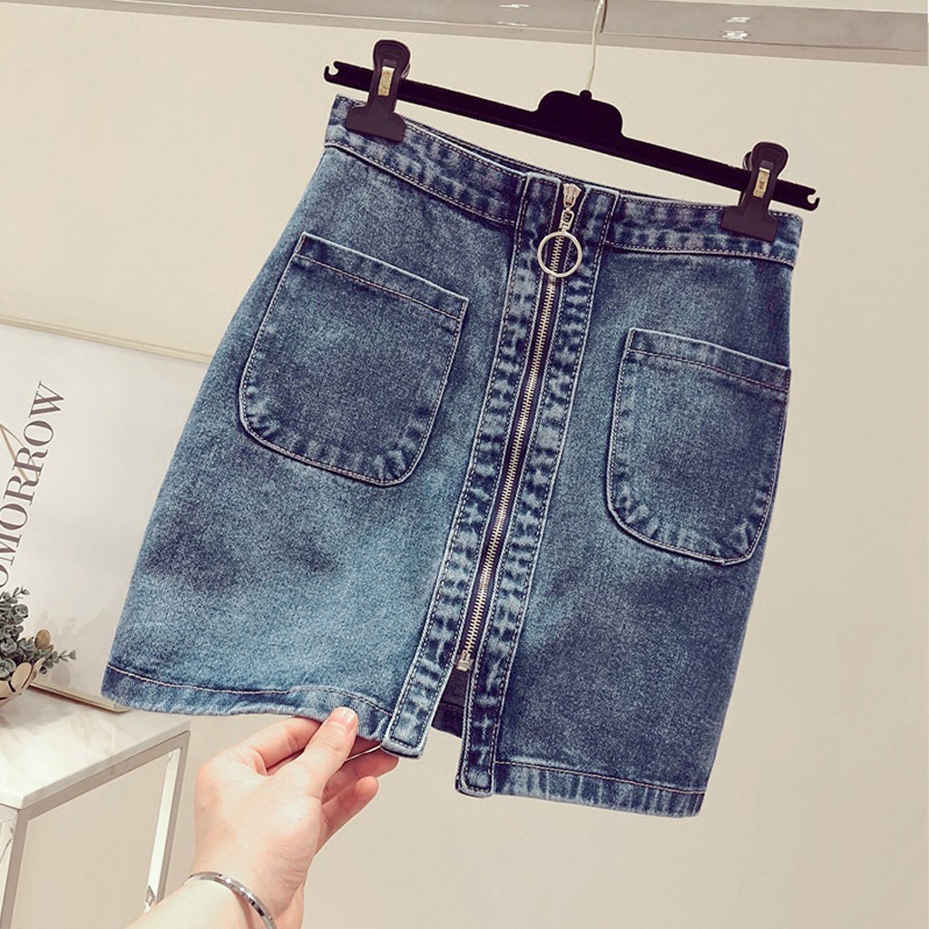 saia jeans com ziper atras