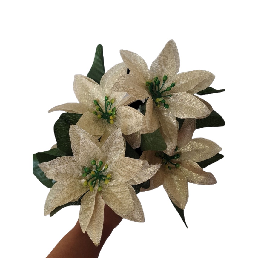 Flor Artificial Bico De Papagaio Metálico Dourado Para Arranjo E Decoração  De De Natal Com 5 Flores 30 Cm | Shopee Brasil