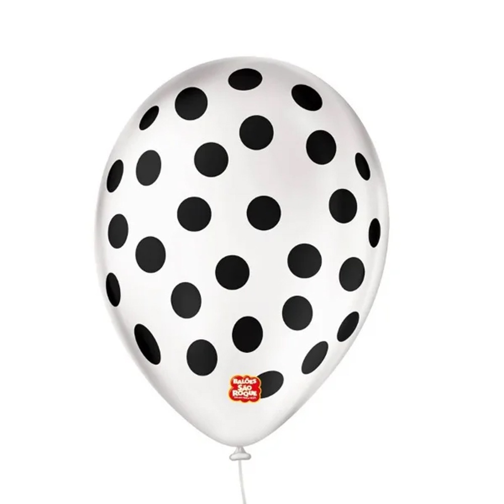 Balão de Festa Decorado Poá Bolinha - Branco e Preto 9" 23cm