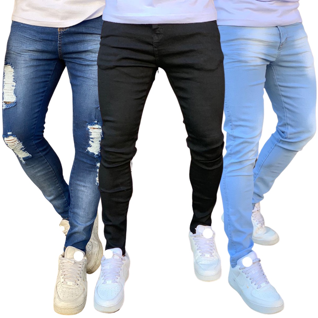 Kit 3 Calça Skinny Jeans Masculina Com Lycra Estica Muito Nf