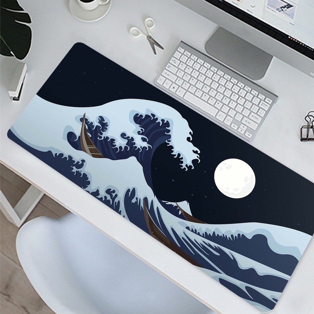 Grande Onda Off Art Tamanho Mouse Pad Computador Japonês Monte Fuji Koi Gaming Mousepad Gamer Desk Mat Bloqueio Borda Para CS GO