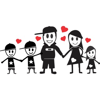Adesivo Família Feliz - Pai, Mãe, 2 Filhos, 1 Filha - 20x10cm