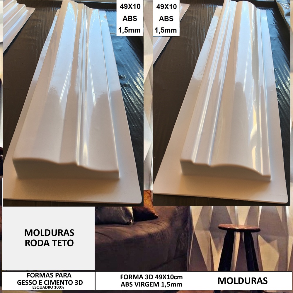 2 Forma 3d Molduras Sanca Roda Teto 49x10cm Abs 1,5mm Molde Gesso 3d