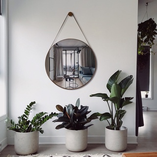 Espelho Moderno Redondo Suspenso de Parece c/ Alça em Couro Ecológico 60cm + Suporte de Fixação GRATÍS - Casa Domo em Oferta na Shopee