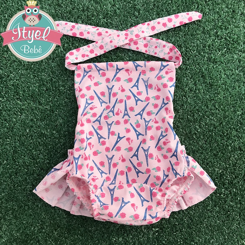 Jardineira Romper Floral Paris Pink Princesa Mesversario Temático Bunda Rica Body Macacão Smash The Cake