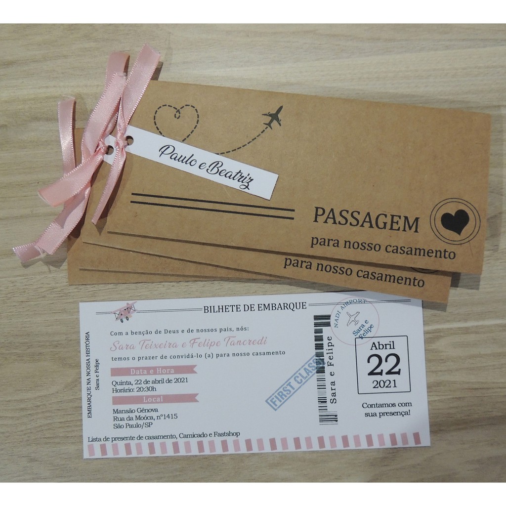 Convite Passagem Aérea Casamento Personalizado - Convite Criativo Qualquer Cor