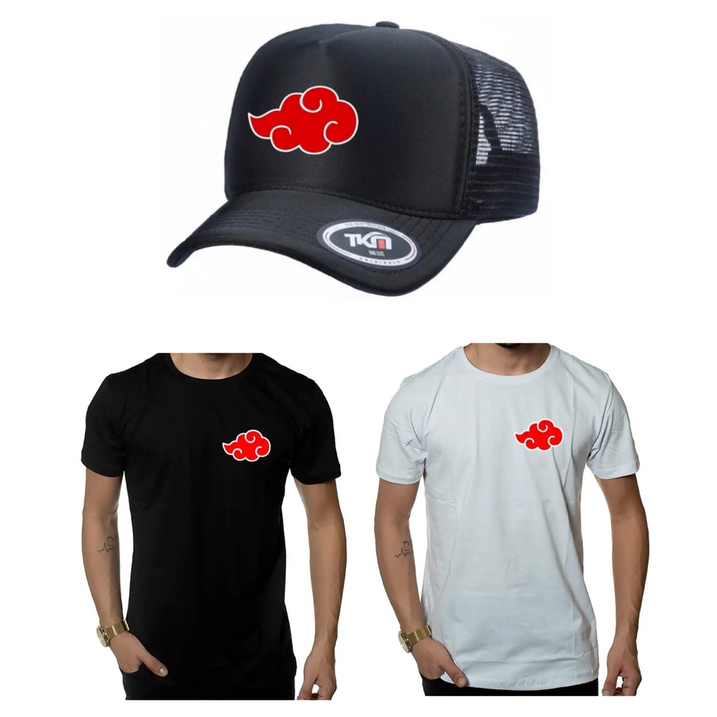 Kit 2 Camiseta + Boné Camisa Naruto Akatsuki Conjunto Barato