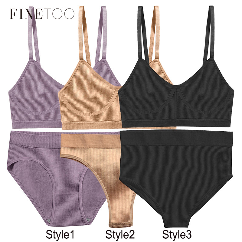 FINETOO Conjunto De Roupa Íntima Feminina De Cintura Baixa Macia Lingerie Fitness Crop Top em Oferta na Shopee