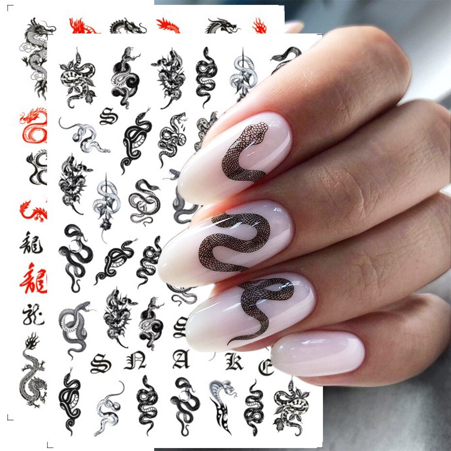 3D Dragon Snake Design Adesivos de unhas Mulheres adoram Nail Art Tattoo Slider Polonês Decalque Decorações