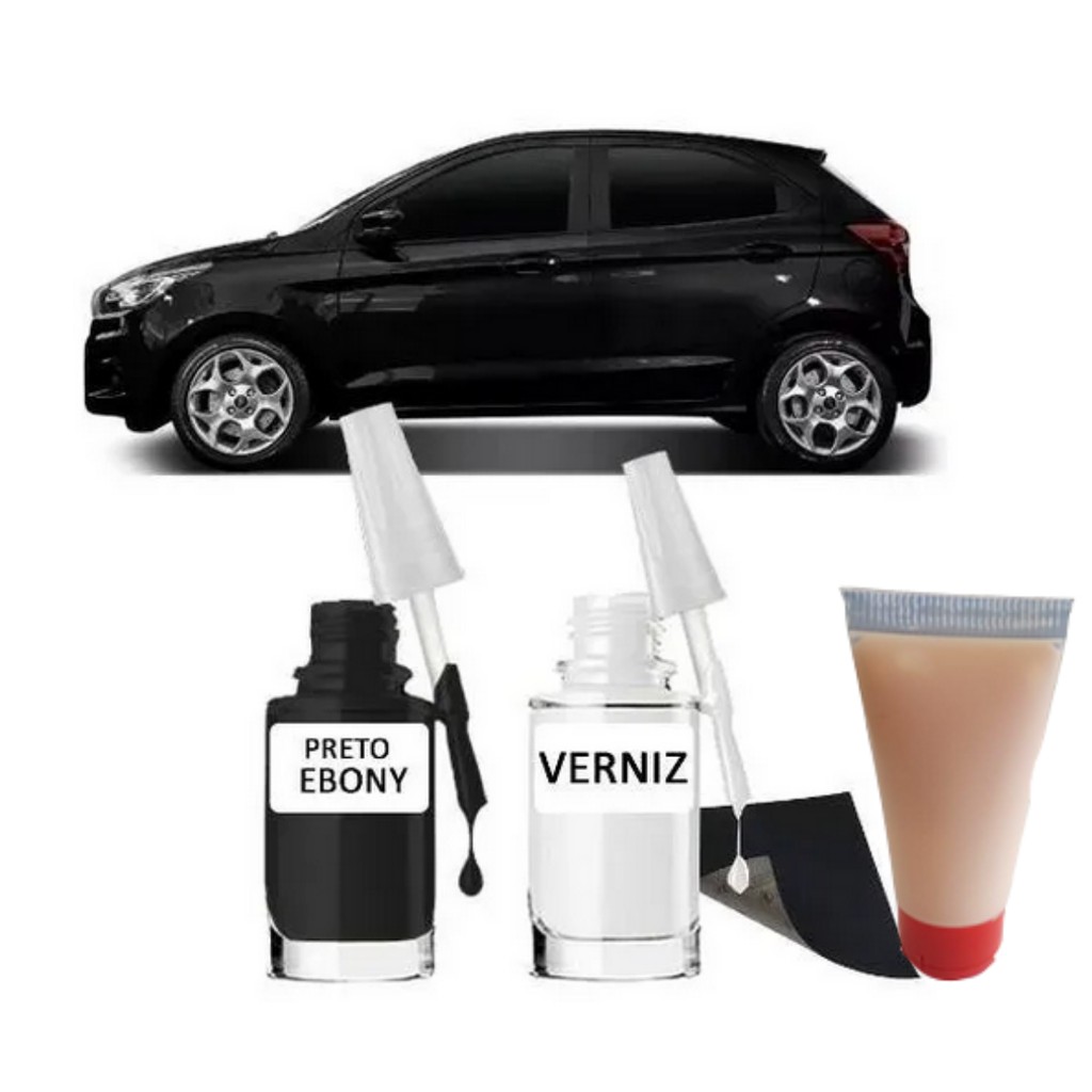 Tinta Tira Risco Automotivo Ford Ka Preto 10ml + Cera De Polir 15ml Para Polimento