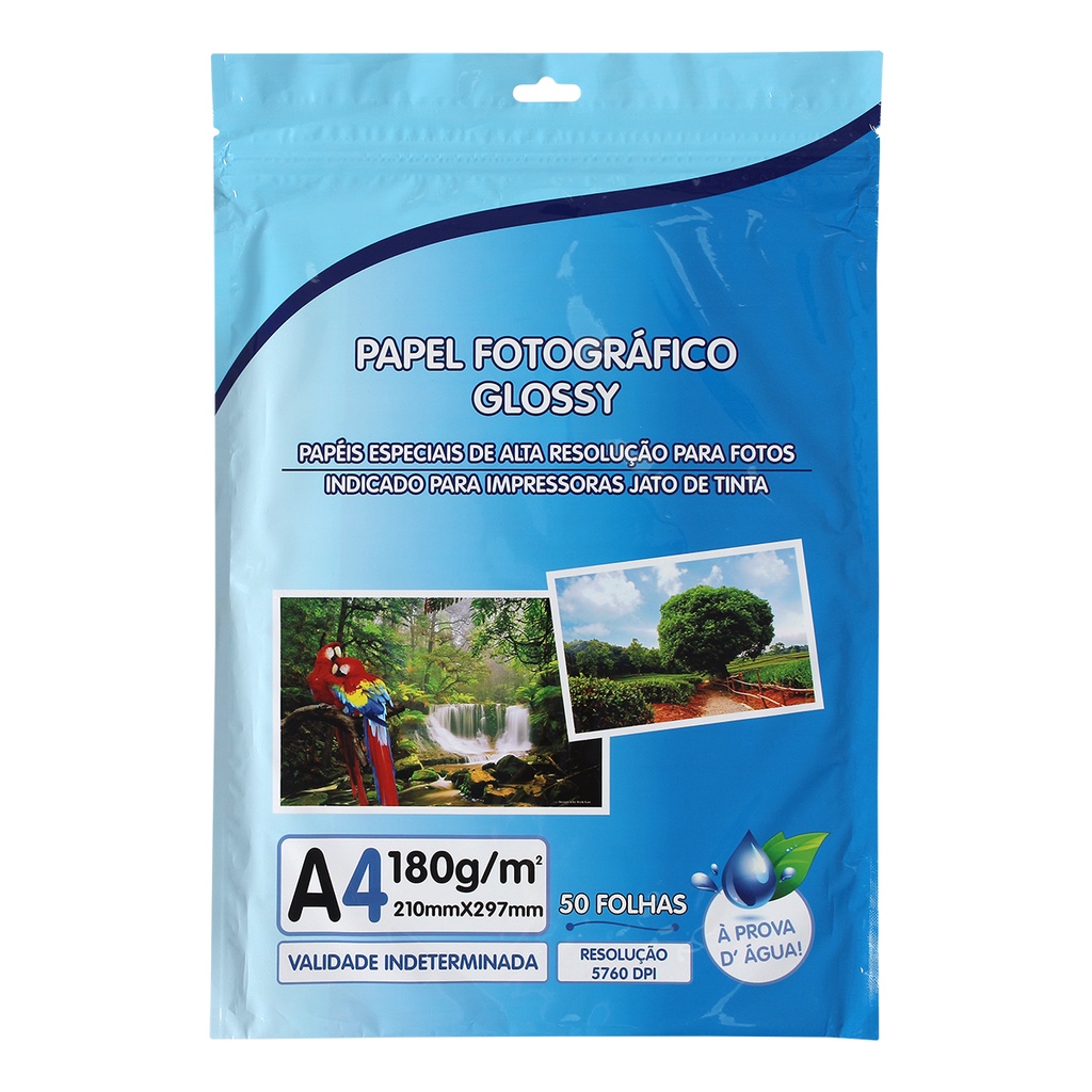 Papel Fotográfico Premium A4 Glossy 180g 50 Folhas