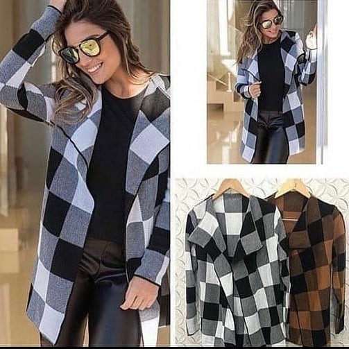 Trico Kimono  Xadrez  Moda Femininas