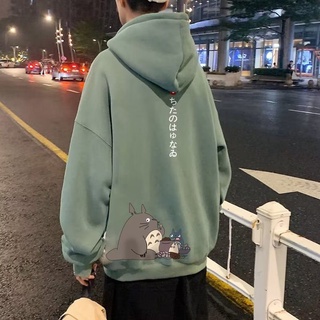 Estilo Coreano Unissex Moletom Fofo Totoro Estampado Moda Masculina Manga Longa Largo Inverno Com Capuz Rosa Preto Cinza Azul