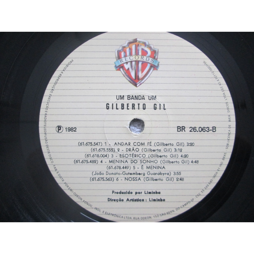 LP Vinil - GILBERTO GIL / Um Banda Um / 1982 / Capa + Disco +