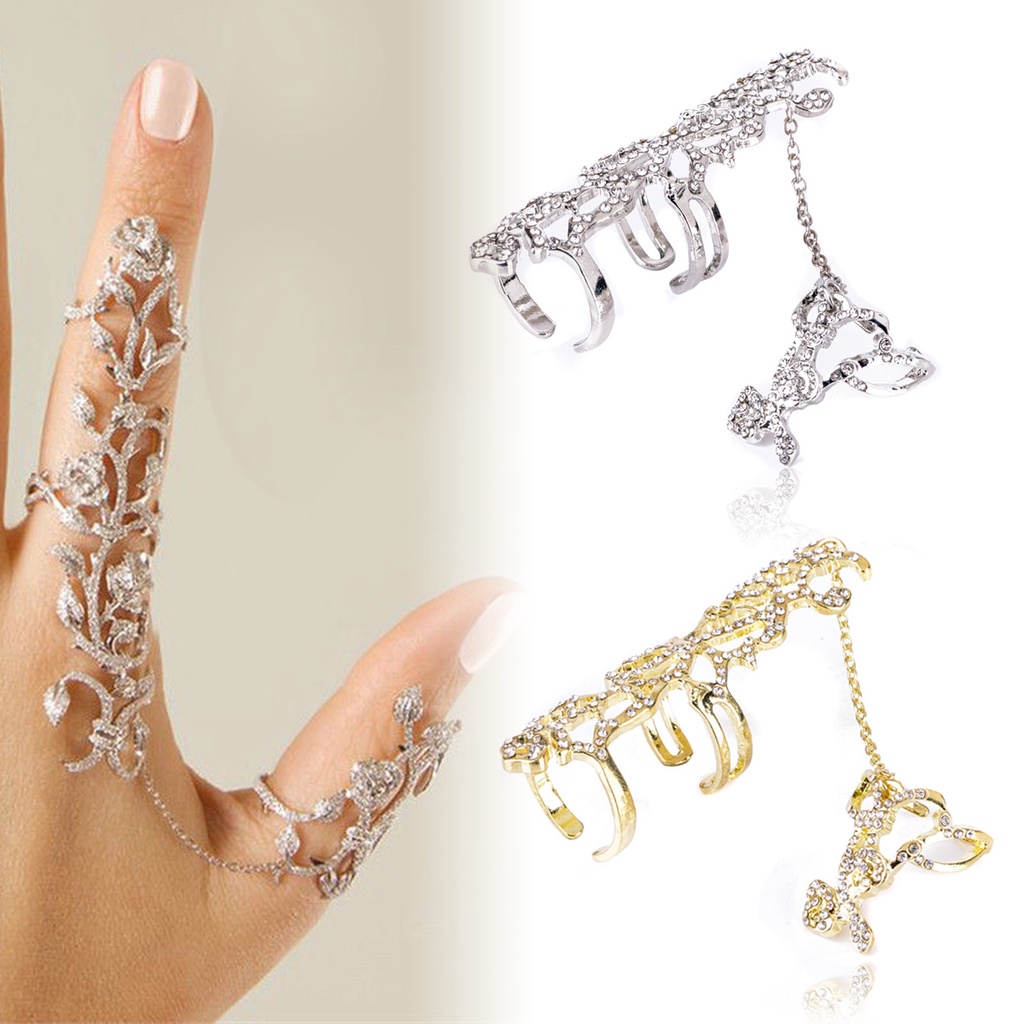 Mulheres Moda De Cristal Múltiplas Anéis Pilha De Dedo Para As Mulheres Na Moda Knuckle Anéis Flores Strass Jóias Acessórios Do Partido