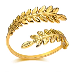 Vnox Anel Aberto Folha Elegante-De Ouro Ajustável , Aço Inoxidável Anéis Abertos Para As Mulheres Menina Do Partido Presente De Noivado Casamento