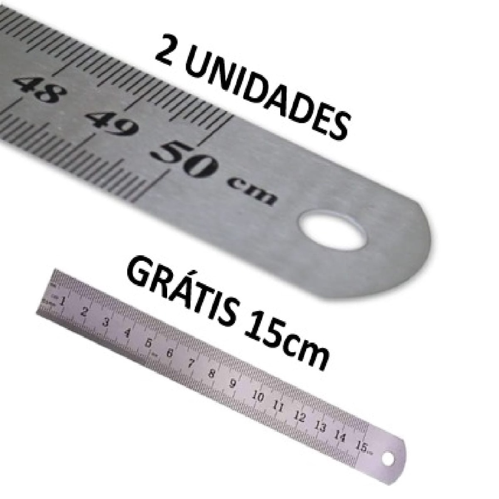 1ou Kit com 2 Réguas De Metal 50cm + 15cm Aço Inox Em Polegadas ou 60cm + 15cm