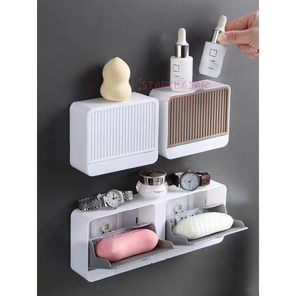 Caixa de sabão criativo com tampa de parede não perfurada clamshell banheiro soap rack.STAR/Saboneteira Suporte Parede Porta Sabonete Fixação com Adesivo