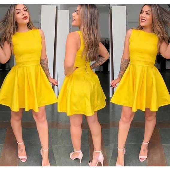 Vestido Rodadinho Tecido Canelado Modelo Curto Para Festas Formaturas e ...
