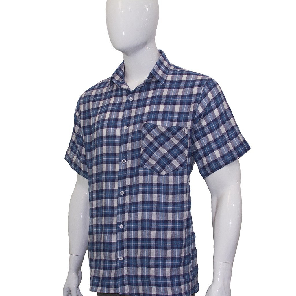 Camisa Social Curta Algodão Elastano Serviço Trabalho Xadrez