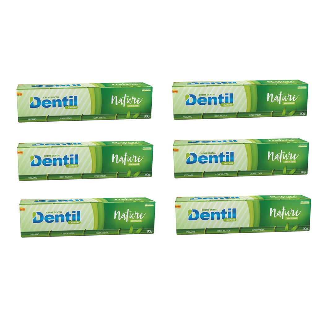 6 Creme Dental Dentil Vegano Nature Sem Fluor Com Xilitol e Stevia 90g Barato
