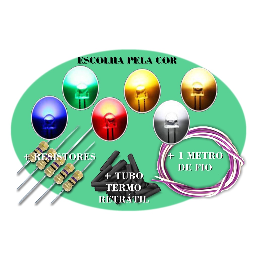 Kit 10x Led 3v 3mm Alto Brilho 10unid Cores P Maquetes Diorama + resitor p/ 5V, 9V ou 12V