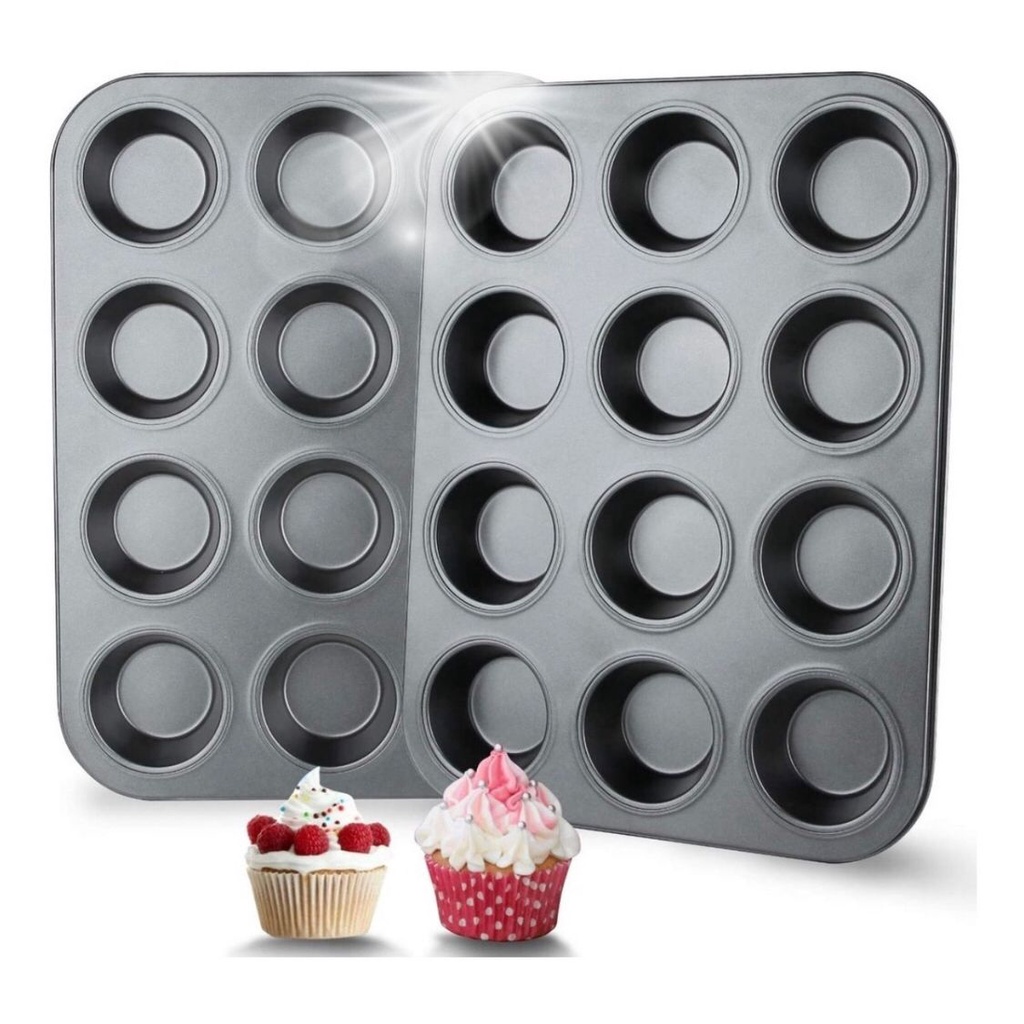 Kit Forma Assadeira cupcake 12 cavidades Forma de cupcake Forma de bolo antiaderente Forma pão em Oferta na Shopee