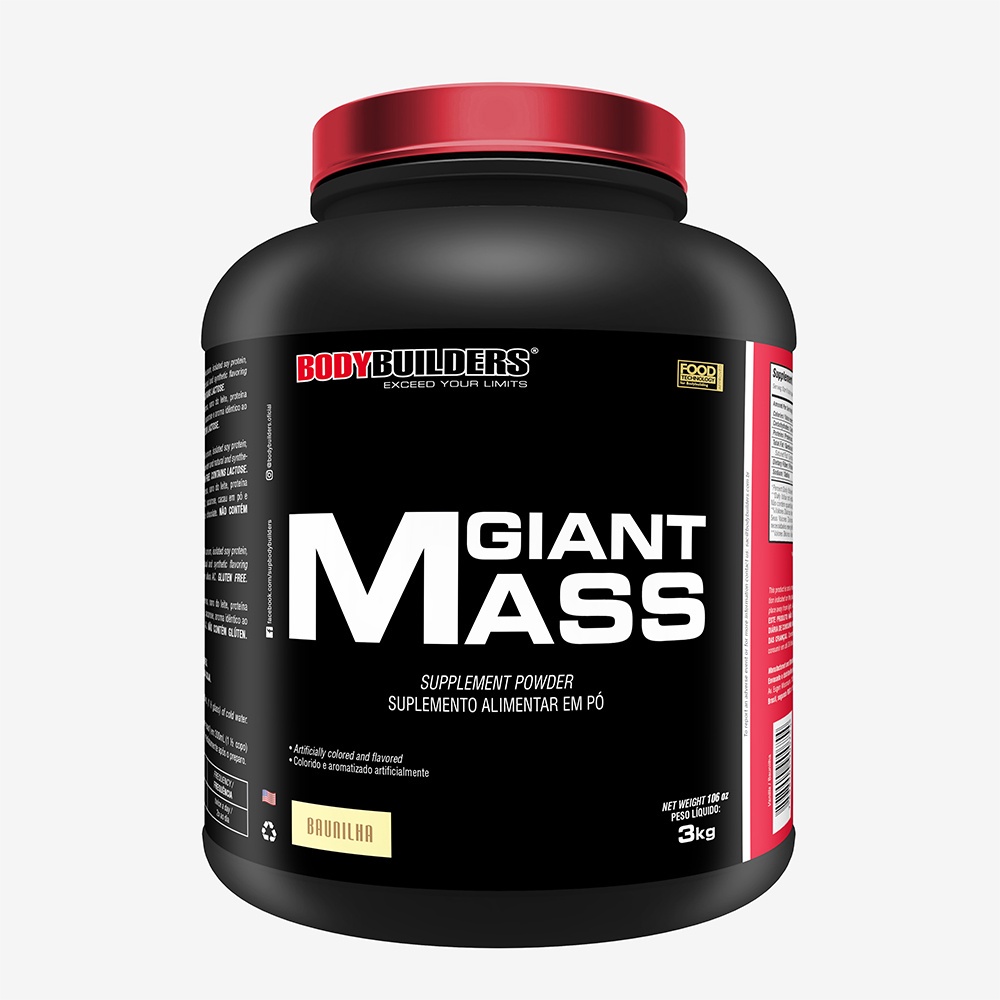 Suplemento em pó Hipercalórico Giant Mass 3kg – Bodybuilders Aumento de massa muscular e força nos exercícios