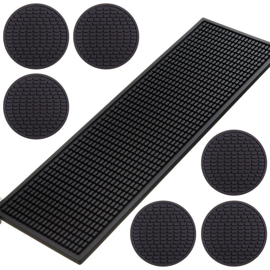 Bar Mat 50X5 + 6 Porta Copos Bolacha Decoração Tapete Bar Emborrachado Antiderrapante Retém Líquido